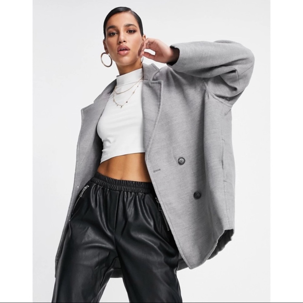 FREE PEOPLE HANNAH OVERSIZED DOUBLE BREASTED BLAZER WASHED BLACK/GREY SIZE M